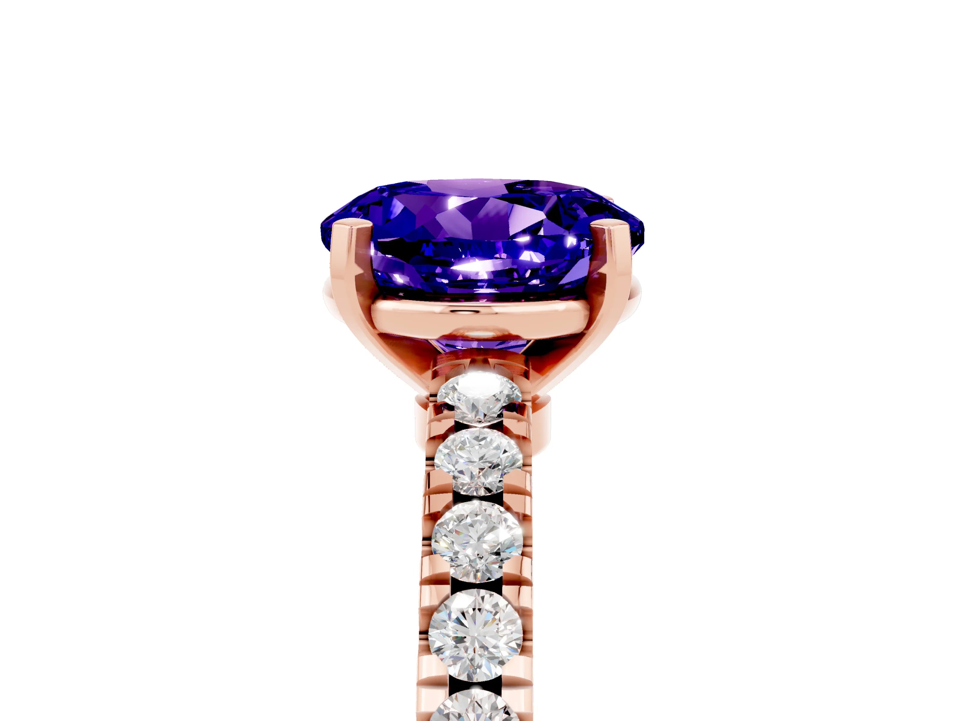 Rose gold Round Cut Solitaire Diamond with Pavé Band and Four-Prong Setting_5