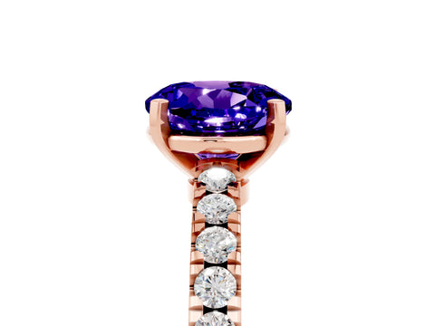 Rose gold Round Cut Solitaire Diamond with Pavé Band and Four-Prong Setting_5