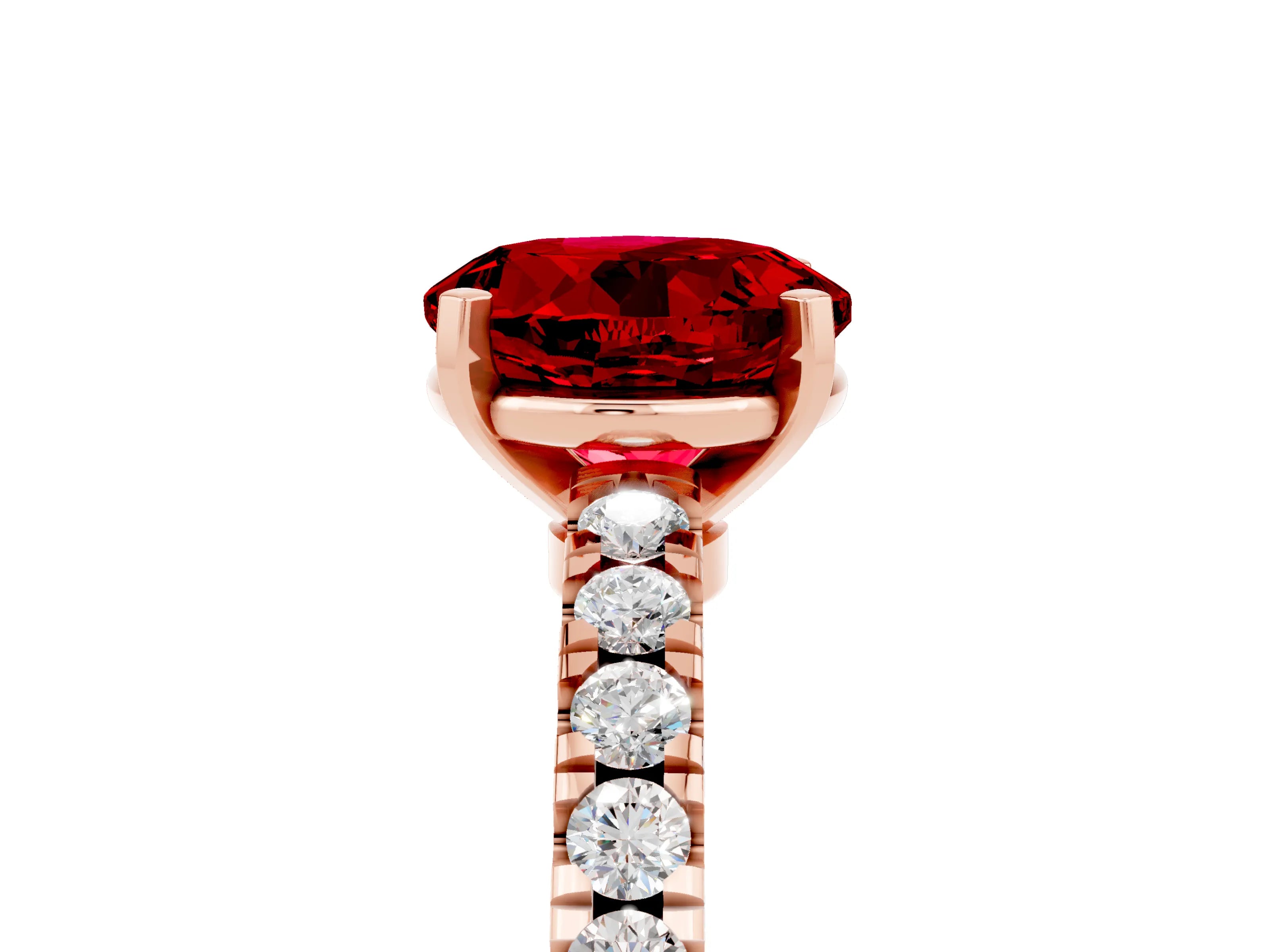 Rose gold Round Cut Solitaire Diamond with Pavé Band and Four-Prong Setting_5