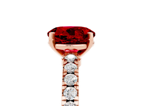 Rose gold Round Cut Solitaire Diamond with Pavé Band and Four-Prong Setting_5