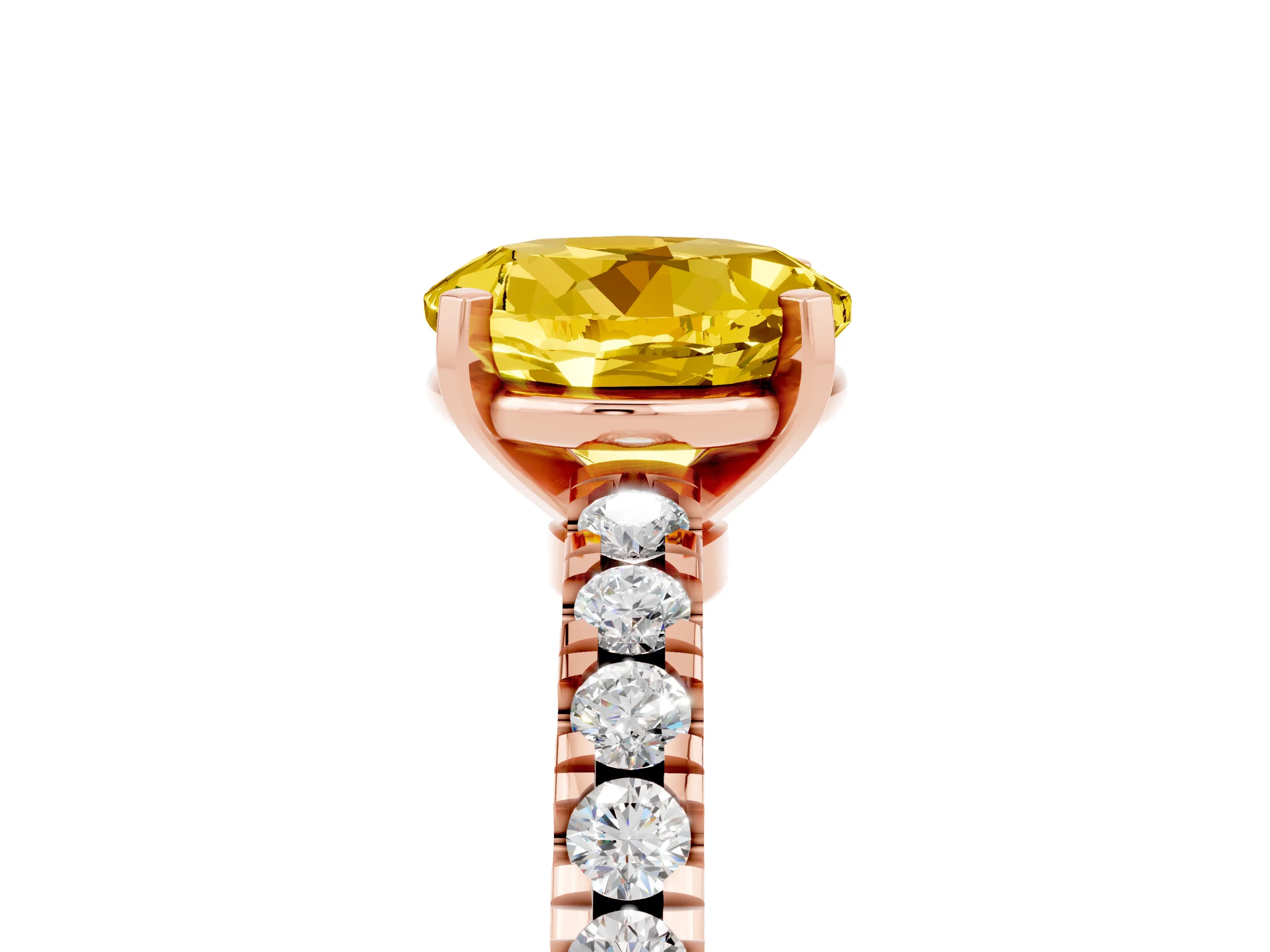 Rose gold Round Cut Solitaire Diamond with Pavé Band and Four-Prong Setting_5