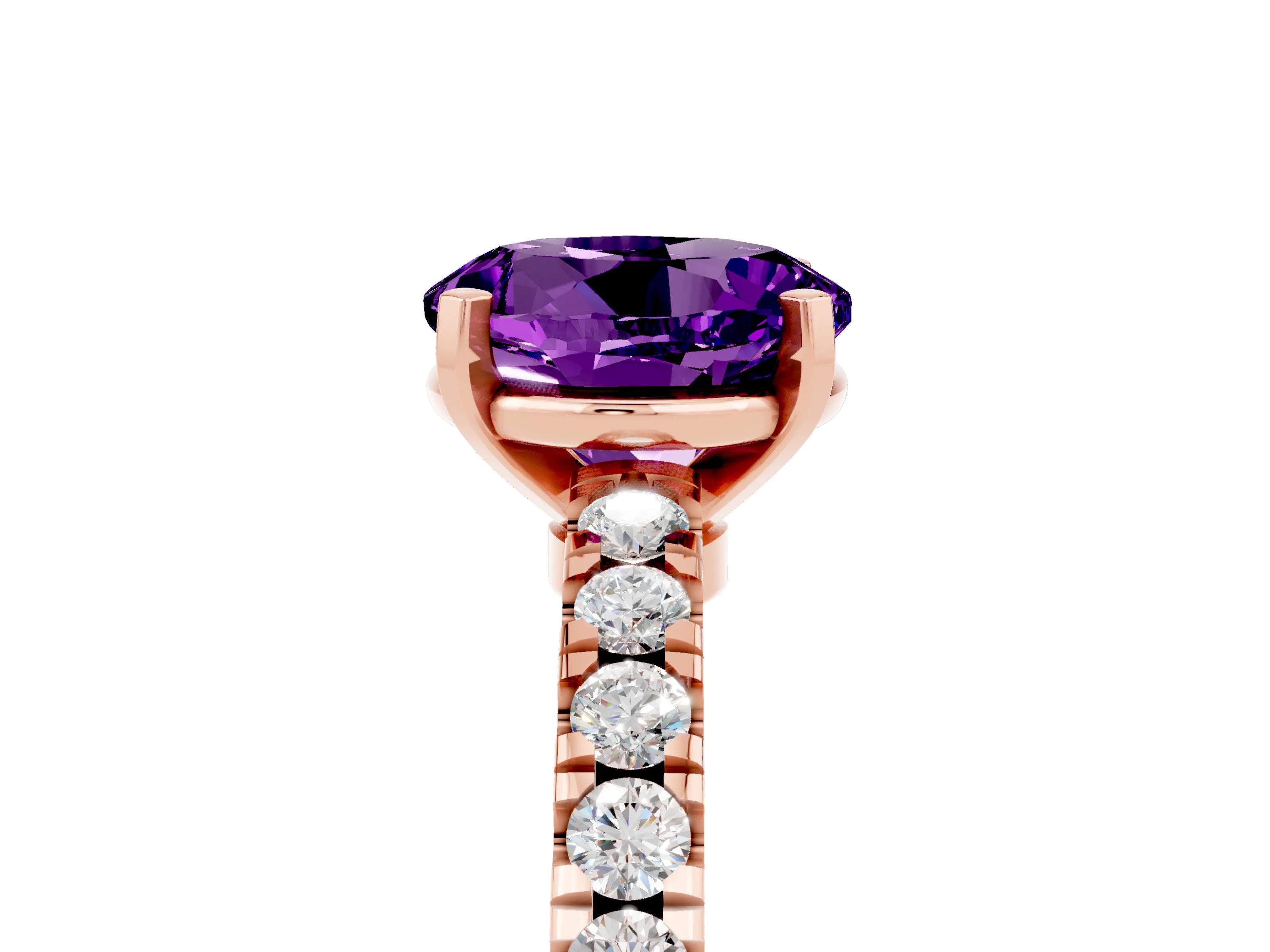 Rose gold Round Cut Solitaire Diamond with Pavé Band and Four-Prong Setting_5