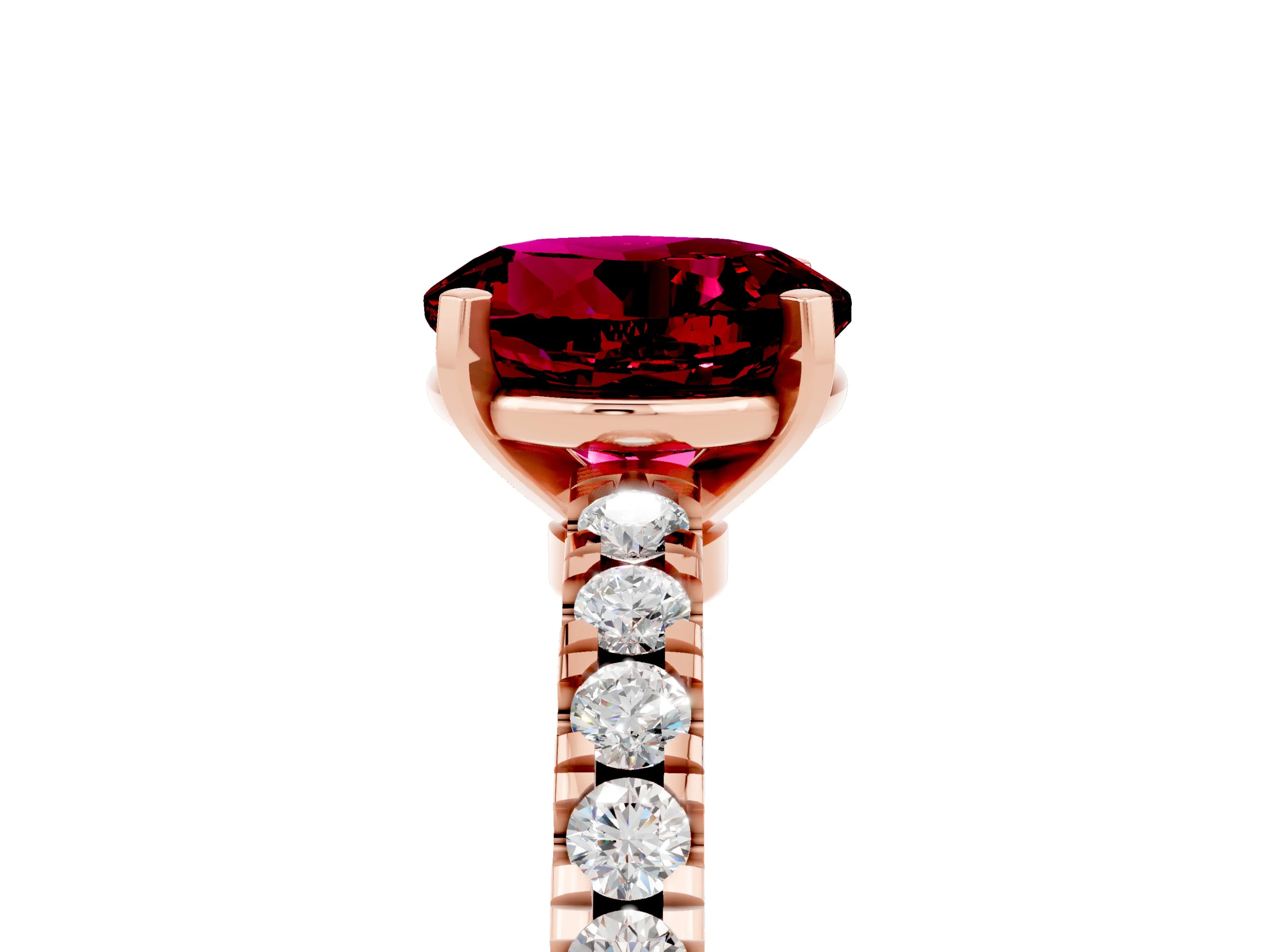Rose gold Round Cut Solitaire Diamond with Pavé Band and Four-Prong Setting_5