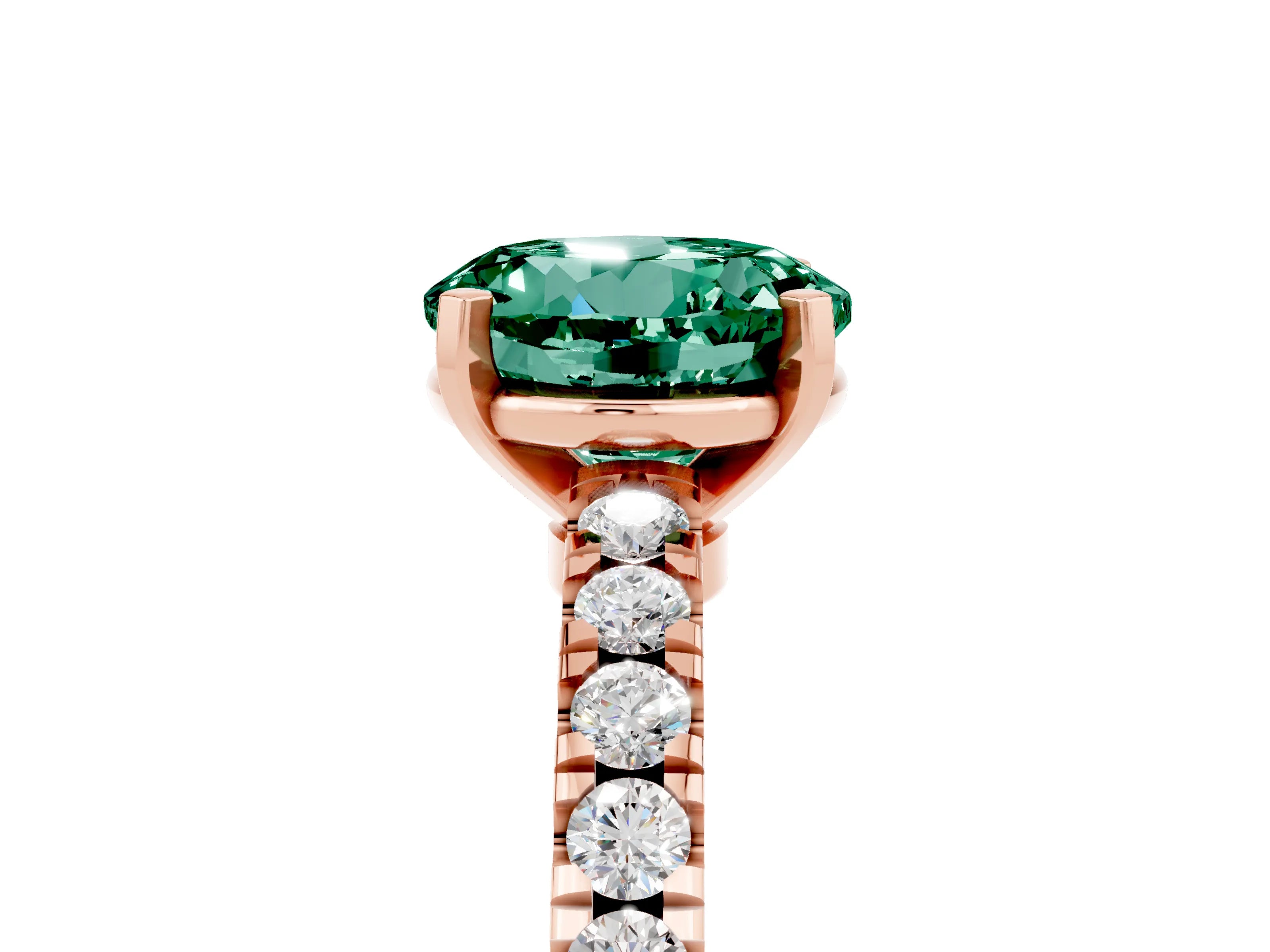 Rose gold Round Cut Solitaire Diamond with Pavé Band and Four-Prong Setting_5