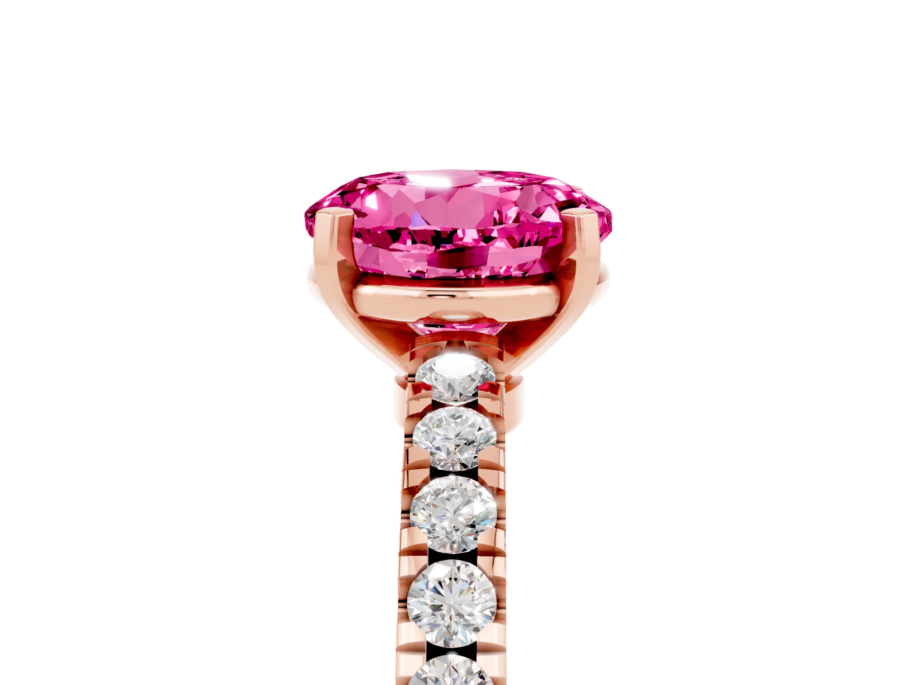 Rose gold Round Cut Solitaire Diamond with Pavé Band and Four-Prong Setting_5