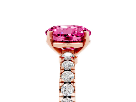 Rose gold Round Cut Solitaire Diamond with Pavé Band and Four-Prong Setting_5