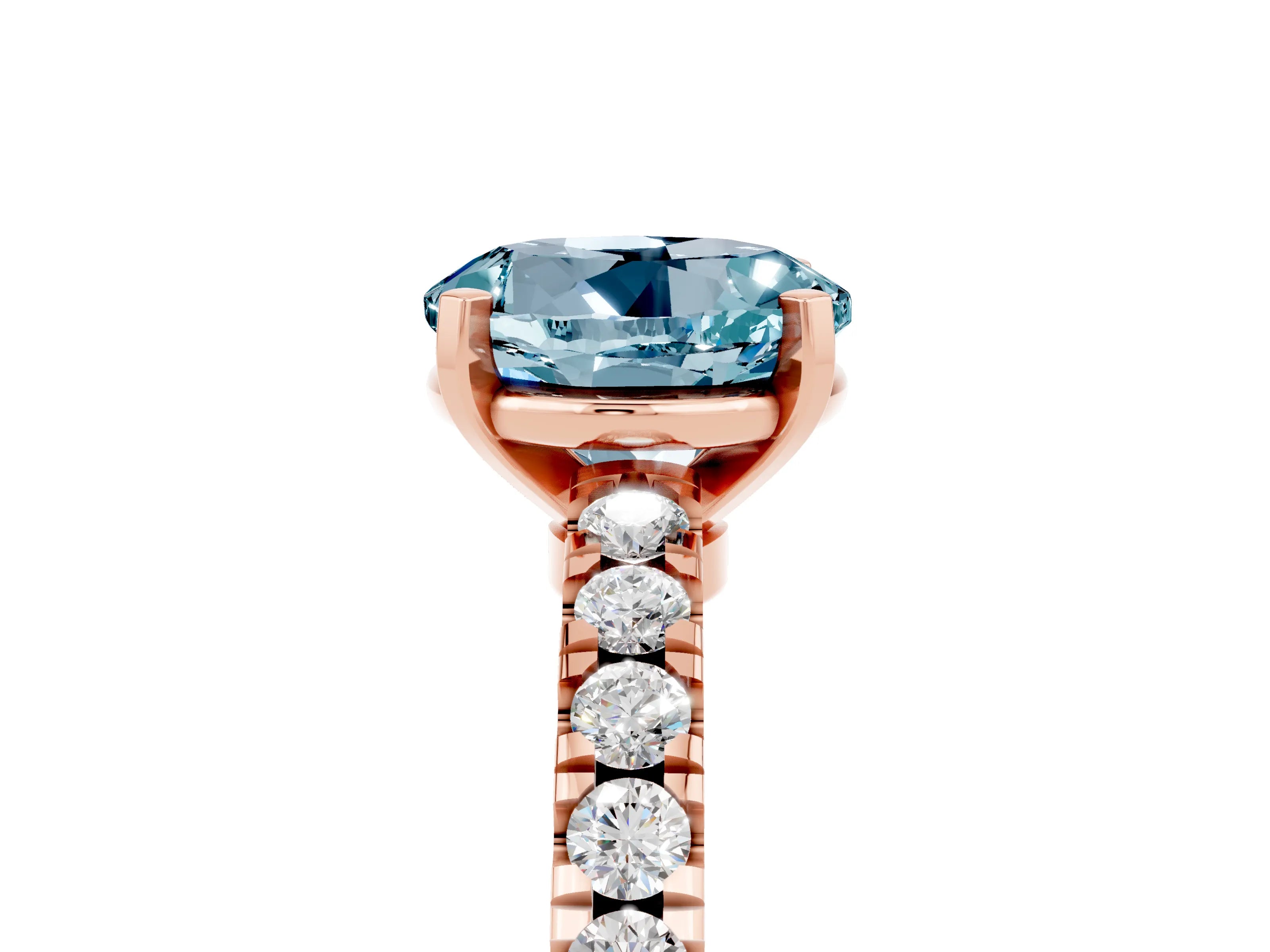 Rose gold Round Cut Solitaire Diamond with Pavé Band and Four-Prong Setting_5