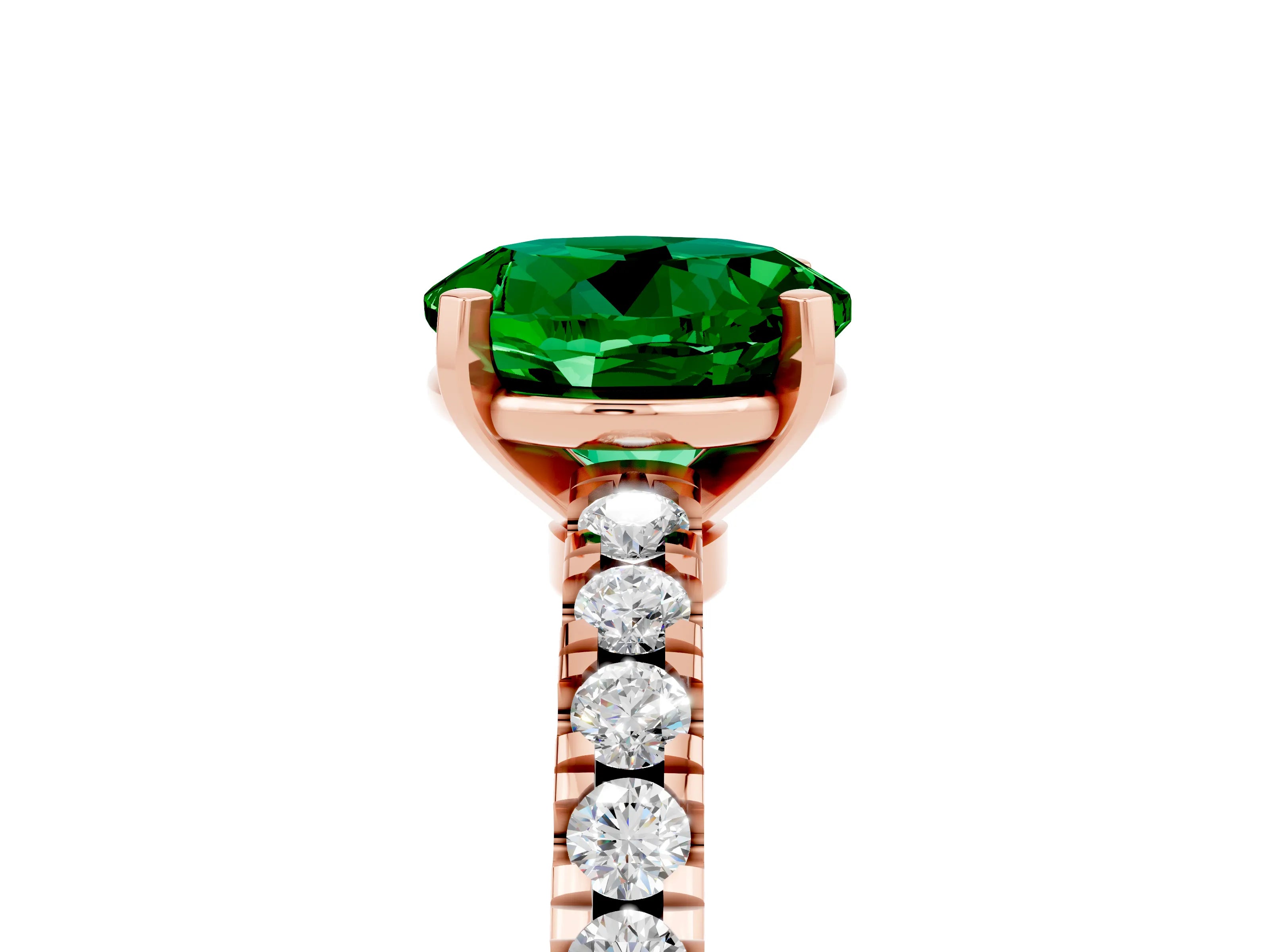Rose gold Round Cut Solitaire Diamond with Pavé Band and Four-Prong Setting_5