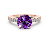 Rose gold Round Cut Solitaire Diamond with Pavé Band and Four-Prong Setting