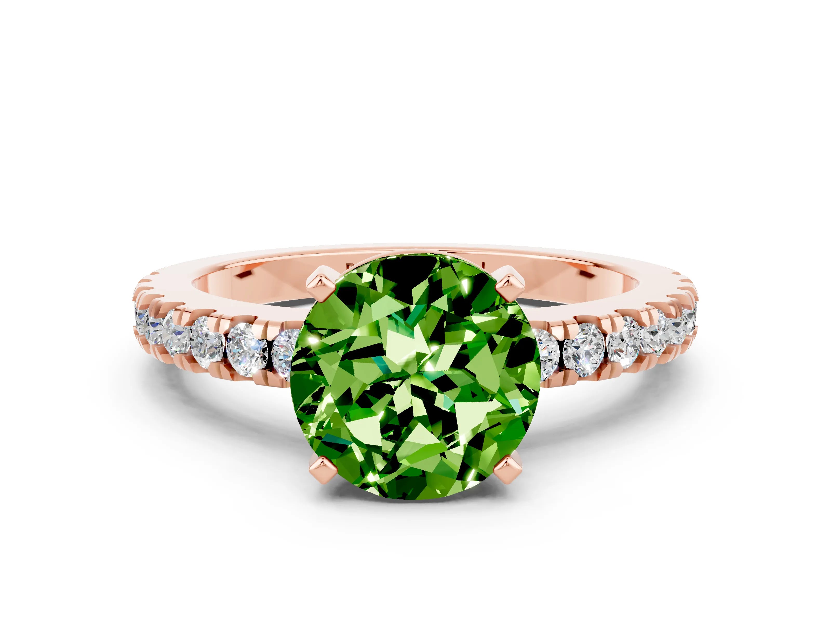 Rose gold Round Cut Solitaire Diamond with Pavé Band and Four-Prong Setting