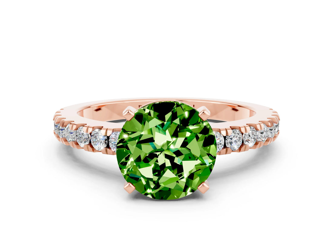 Rose gold Round Cut Solitaire Diamond with Pavé Band and Four-Prong Setting