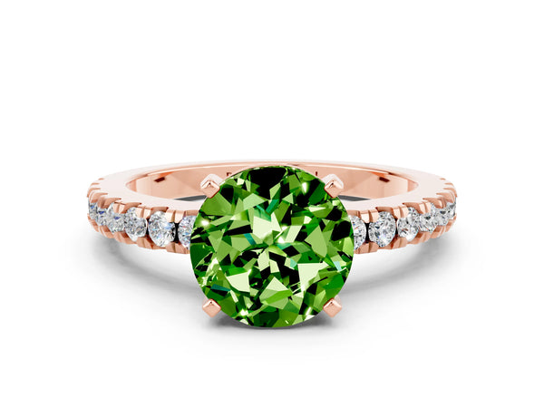 Rose gold Round Cut Solitaire Peridot with Pavé Band and Four-Prong Setting