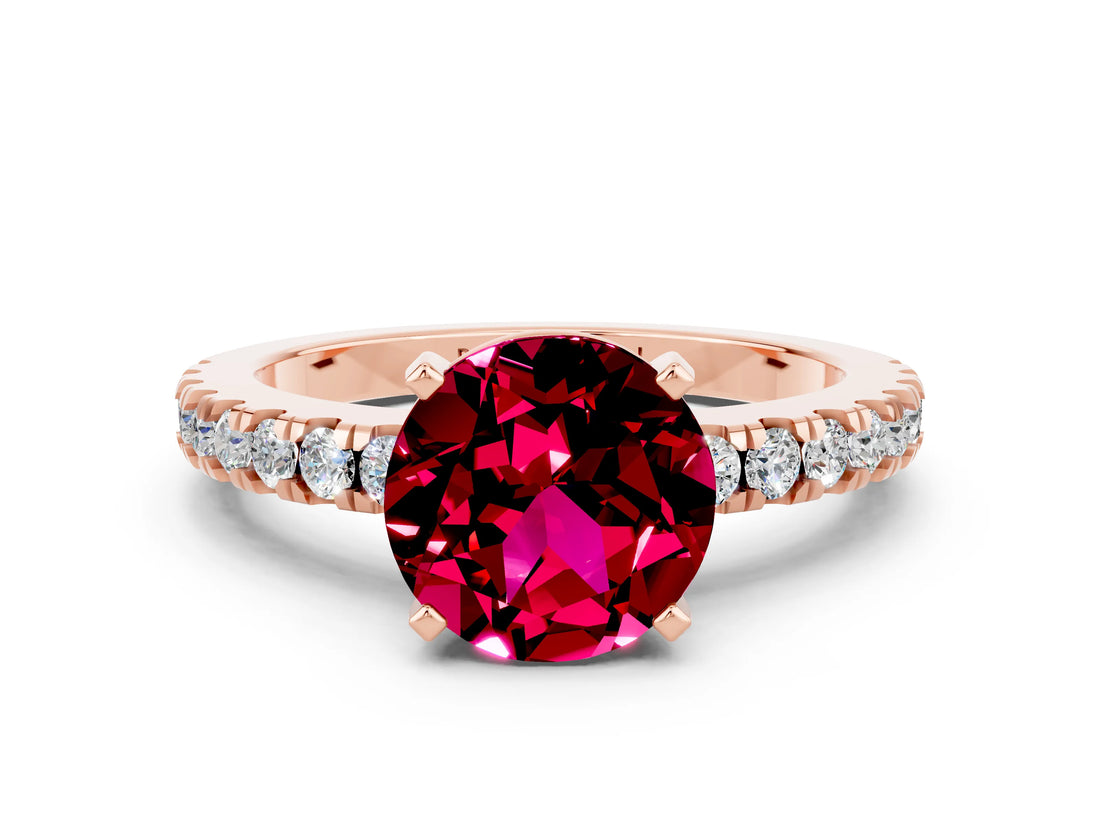 Rose gold Round Cut Solitaire Diamond with Pavé Band and Four-Prong Setting