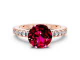 Rose gold Round Cut Solitaire Diamond with Pavé Band and Four-Prong Setting