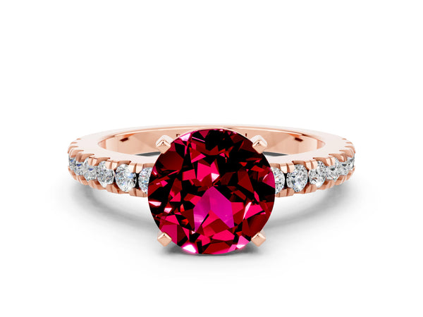 Rose gold Round Cut Solitaire Garnet with Pavé Band and Four-Prong Setting