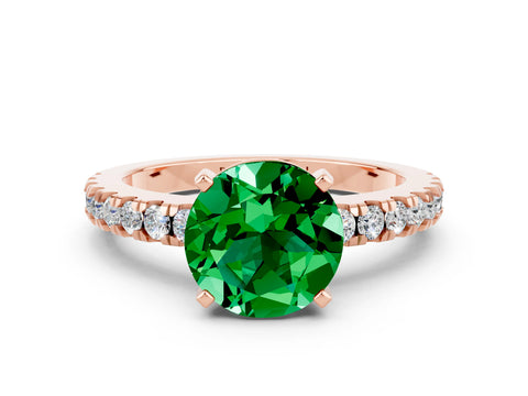 Rose gold Round Cut Solitaire Diamond with Pavé Band and Four-Prong Setting