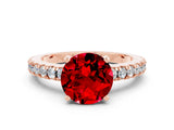 Rose gold Round Cut Solitaire Diamond with Pavé Band and Four-Prong Setting