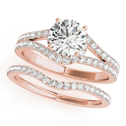 Rose gold Round Cut Solitaire Diamond with Pavé Twist Band and Four-Prong Setting 1