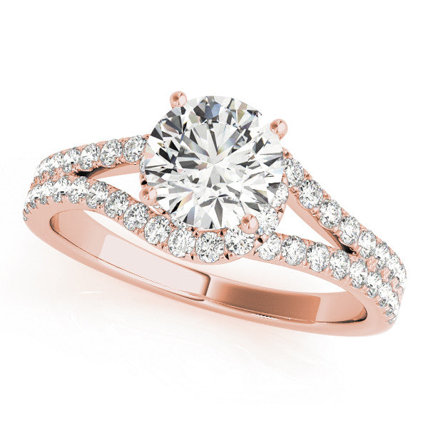 Rose gold Round Cut Solitaire Diamond with Pavé Twist Band and Four-Prong Setting