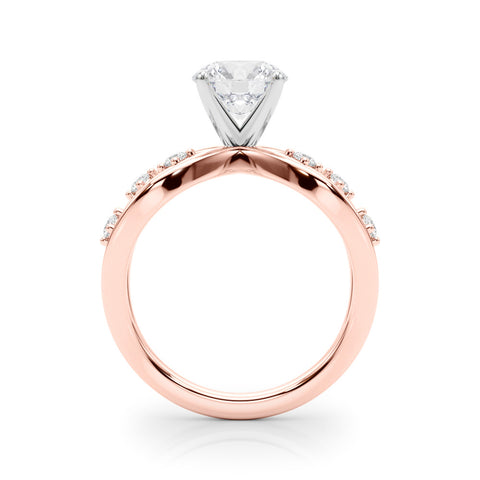 Rose gold Round Cut Solitaire Diamond with Side Stones on Criss-Cross Band and Four-Prong Setting 2