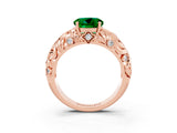 Rose gold Round Cut Solitaire Emerald Leaf-Inspired Vine Band Ring with Prong Setting_3