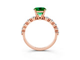Rose gold Round Cut Solitaire Emerald Ring with Pave Band and Four-Prong Setting_3