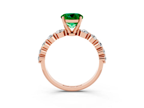 Rose gold Round Cut Solitaire Emerald Ring with Pave Band and Four-Prong Setting_3