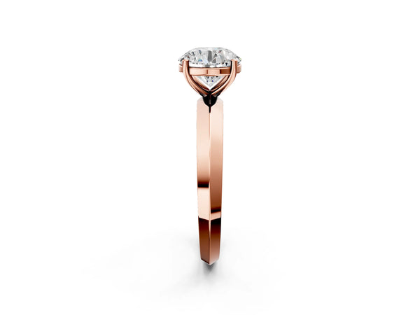 Rose Gold Round Knife-Edge Solitaire Engagement Ring Setting with Plain Polished Band