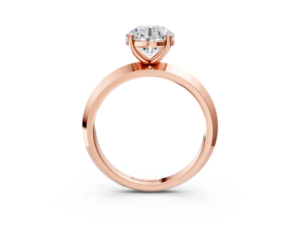 Rose Gold Round Knife-Edge Solitaire Engagement Ring Setting with Plain Polished Band