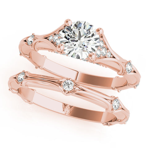 Rose gold Round Cut Solitaire Engagement Ring with Pave Band and Four-Prong Setting 1