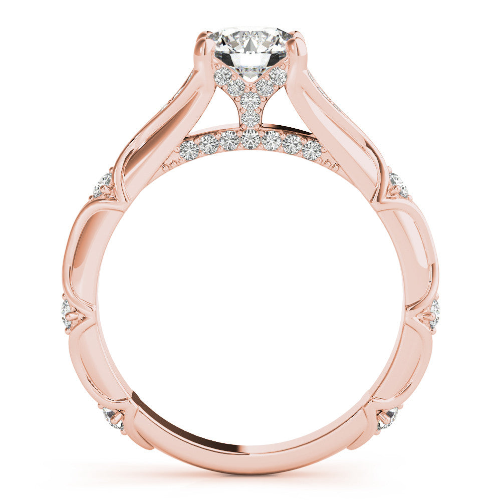 Rose gold Round Cut Solitaire Engagement Ring with Pave Band and Four-Prong Setting 2