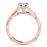 Rose gold Round Cut Solitaire Engagement Ring with Pave Band and Four-Prong Setting 2