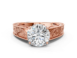 Rose gold Round Cut Solitaire Engraved Band with Four-Prong Setting_62