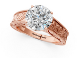Rose gold Round Cut Solitaire Engraved Band with Four-Prong Setting_63