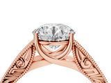Rose gold Round Cut Solitaire Engraved Band with Four-Prong Setting_66