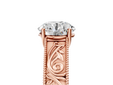 Rose gold Round Cut Solitaire Engraved Band with Four-Prong Setting_67