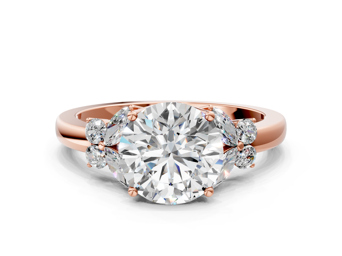 Rose gold Round Cut Solitaire Floral Diamond Ring with Four-Prong Setting_35