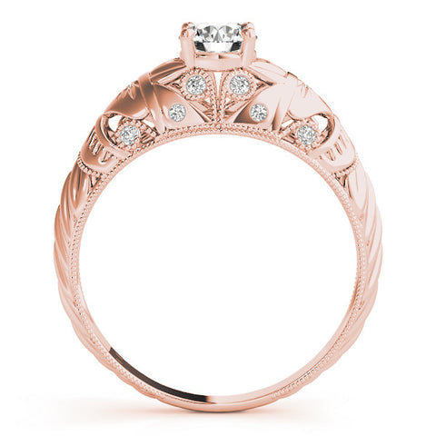 Rose gold Round Cut Solitaire Floral Filigree Engagement Ring with Bezel Prong Setting 2