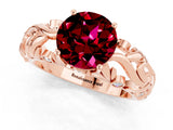 Rose gold Round Cut Solitaire Garnet Leaf-Inspired Vine Band Ring with Prong Setting_1