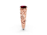 Rose gold Round Cut Solitaire Garnet Leaf-Inspired Vine Band Ring with Prong Setting_2