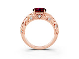 Rose gold Round Cut Solitaire Garnet Leaf-Inspired Vine Band Ring with Prong Setting_3