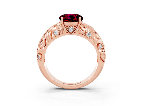 Rose gold Round Cut Solitaire Garnet Leaf-Inspired Vine Band Ring with Prong Setting_3