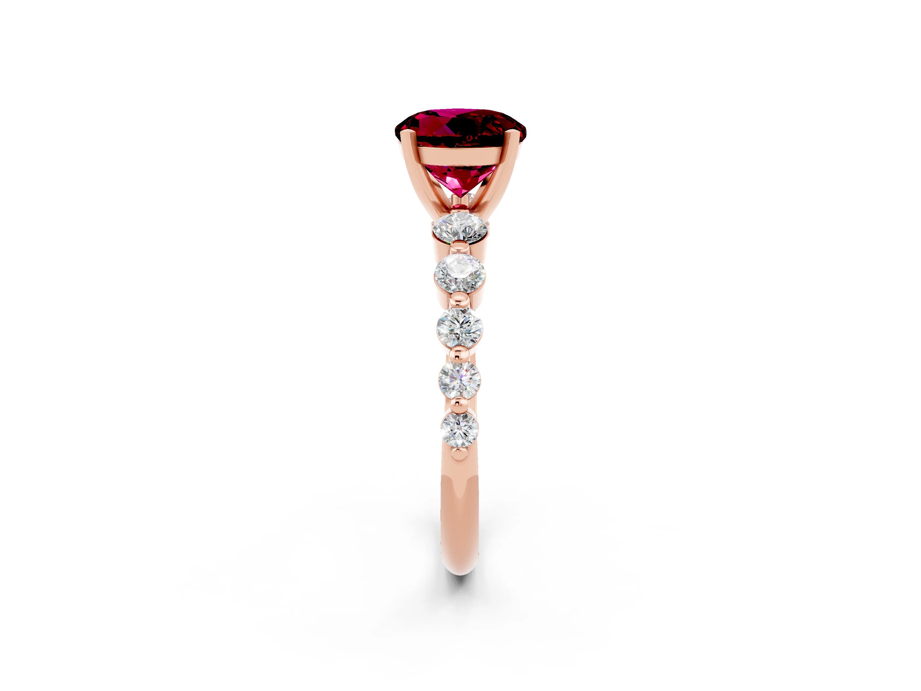 Rose gold Round Cut Solitaire Garnet Ring with Pave Band and Four-Prong Setting_2
