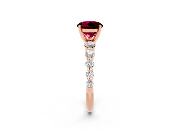 Rose gold Round Cut Solitaire Garnet Ring with Pave Band and Four-Prong Setting