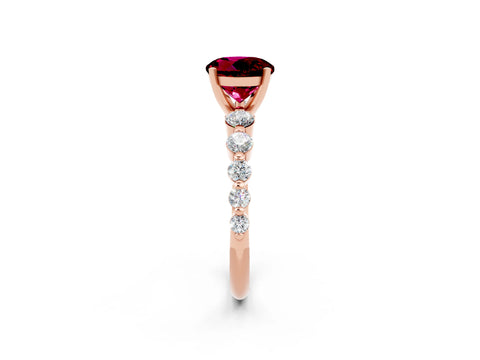 Rose gold Round Cut Solitaire Garnet Ring with Pave Band and Four-Prong Setting_2