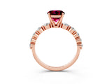Rose gold Round Cut Solitaire Garnet Ring with Pave Band and Four-Prong Setting_3