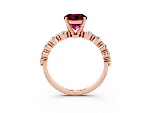 Rose gold Round Cut Solitaire Garnet Ring with Pave Band and Four-Prong Setting_3