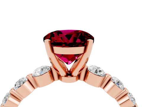 Rose gold Round Cut Solitaire Garnet Ring with Pave Band and Four-Prong Setting_4