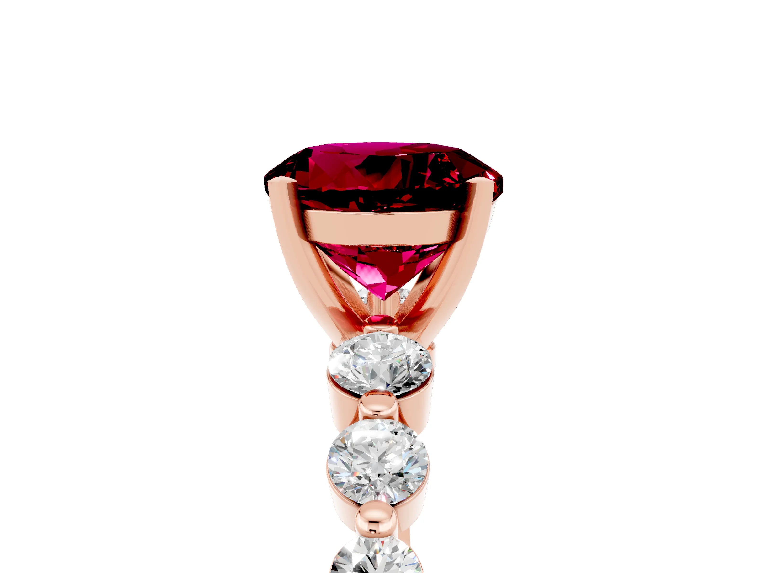 Rose gold Round Cut Solitaire Garnet Ring with Pave Band and Four-Prong Setting_5