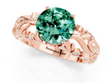 Rose gold Round Cut Solitaire Green Sapphire Leaf-Inspired Vine Band Ring with Prong Setting_1